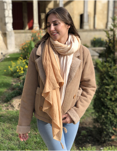 Thick cotton twill tie and dye shawl with pompoms