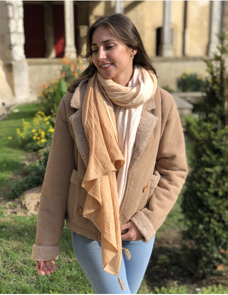 Thick cotton twill tie and dye shawl with pompoms