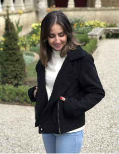 Blouson polyester velours uni doublure fourrure polyester