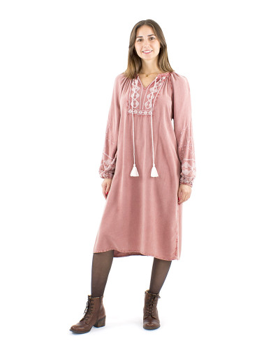 Robe viscose SW avec broderies et pompons