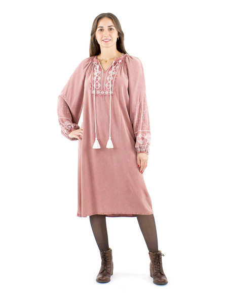 Viscose sw dress with pompoms and embroideries