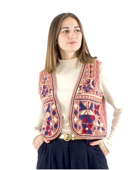 Gilet coton brodé avec miroirs