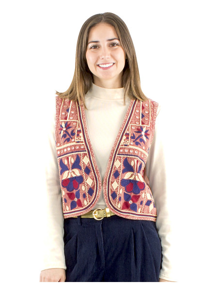 Gilet coton brodé avec miroirs