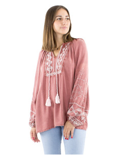 Chemisier viscose SW avec broderies et pompons 2