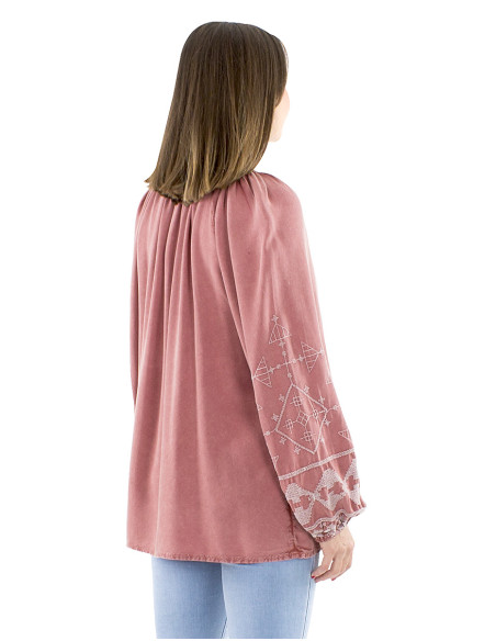 Chemisier viscose SW avec broderies et pompons