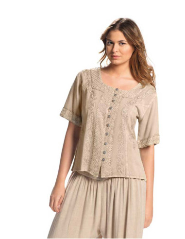 Chemisier viscose brodé manches courtes SW