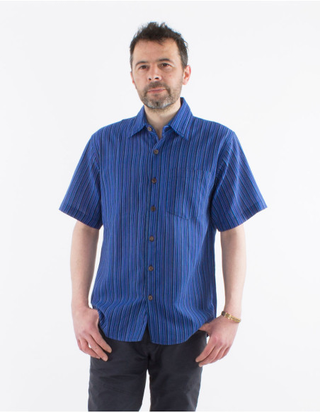 Nepal striped cotton shirt with short sleeves