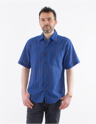 Nepal striped cotton shirt with short sleeves