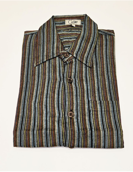 Nepal striped cotton shirt with short sleeves