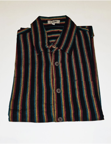 Nepal striped cotton shirt with short sleeves