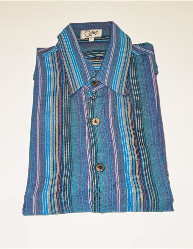 Nepal striped cotton shirt with short sleeves