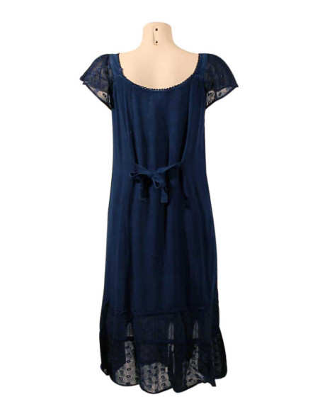 Embroidered viscose dress with short sleeves and coloured collar SW