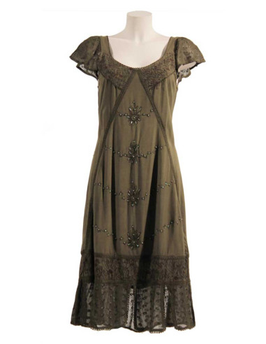 Embroidered viscose dress with short sleeves and coloured collar SW