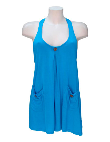 Plain viscose knit mini dress with 3 buttons