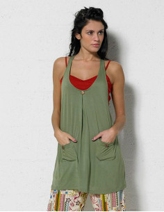 Plain viscose knit mini dress with 3 buttons