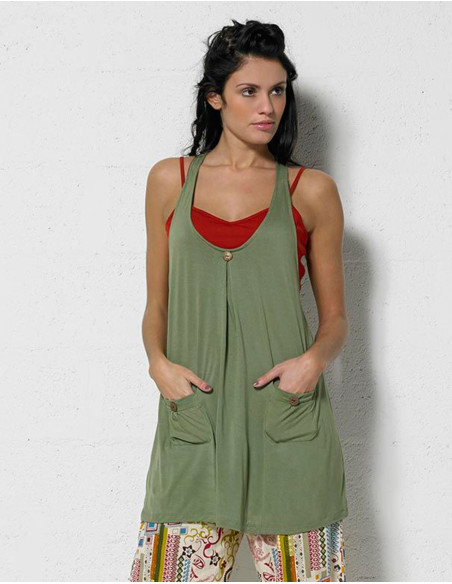 Plain viscose knit mini dress with 3 buttons