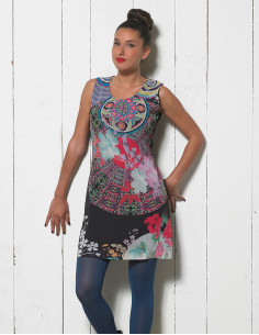 Polyester dress with cotton mesh back print