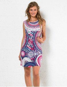 Straight-cut printed polyester knit dress