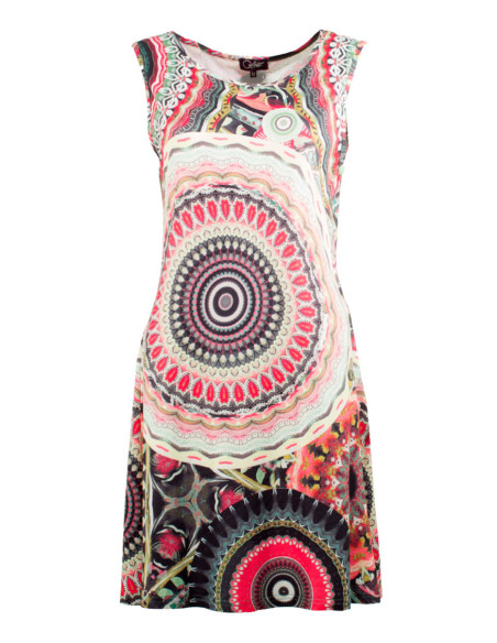 Straight-cut printed polyester knit dress