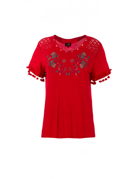 TShirt Dentelle Et Pompons