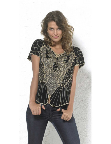 Butterfly embroidered viscose blouse