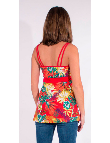 Tee shirt 97% cotton 3% elastane straps vegetal print