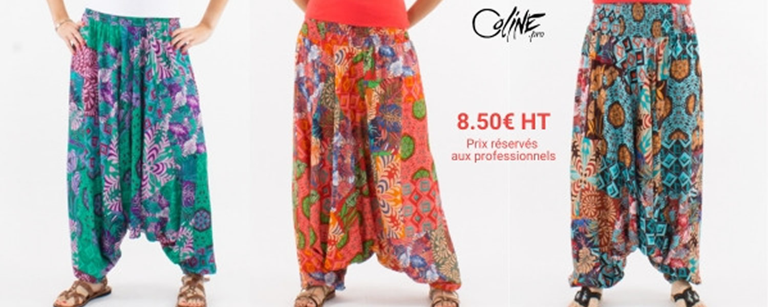 What are the advantages of working with Coline to find affordable harem pants and pareos?